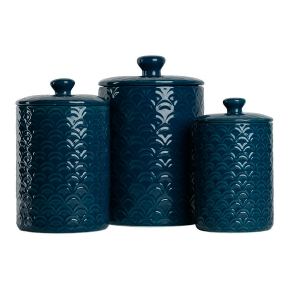 10 Strawberry Street Ocean 3-Piece Ceramic Food Storage Canister Set, Navy Blue, 24-Ounce, 38-Ounce, 72-Ounce