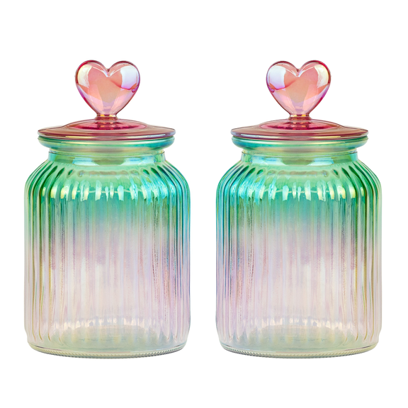 10 Strawberry Street Ombre Heart Canister, Set of 2, Green
