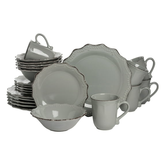 10 Strawberry Street Oxford 24 Piece Stoneware Dinnerware Set, Gray