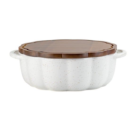 10 Strawberry Street Pumpkin Patch 12" Round Stoneware Casserole Baker with Acacia Lid