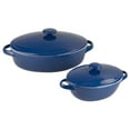 thumbnail image 1 of 10 Strawberry Street Sienna Covered Casserole 10" and 7" Stoneware Bakeware Set of 2, Blue, 1 of 6