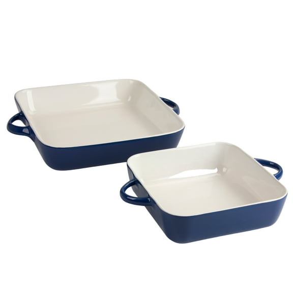 10 Strawberry Street Sienna Square 10" and 8" Stoneware Bakeware Set of 2, Blue