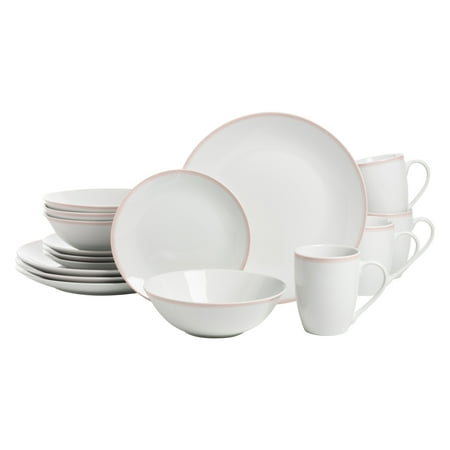 10 Strawberry Street Simply Coupe 16-Piece Ceramic Dinnerware Set, Blush Pink