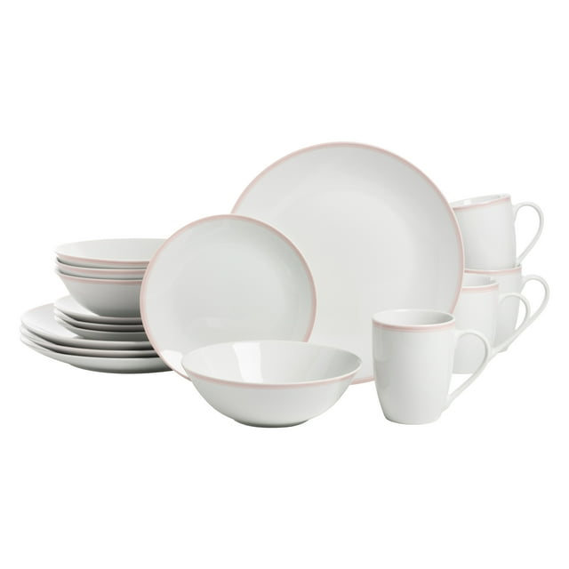10 Strawberry Street Simply Coupe 16-Piece Ceramic Dinnerware Set, Blush Pink