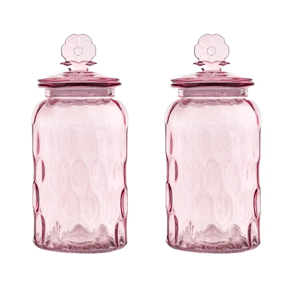 10 Strawberry Street Textured Glass Flower Canister, Dimpled Round, Pink, Set of 2