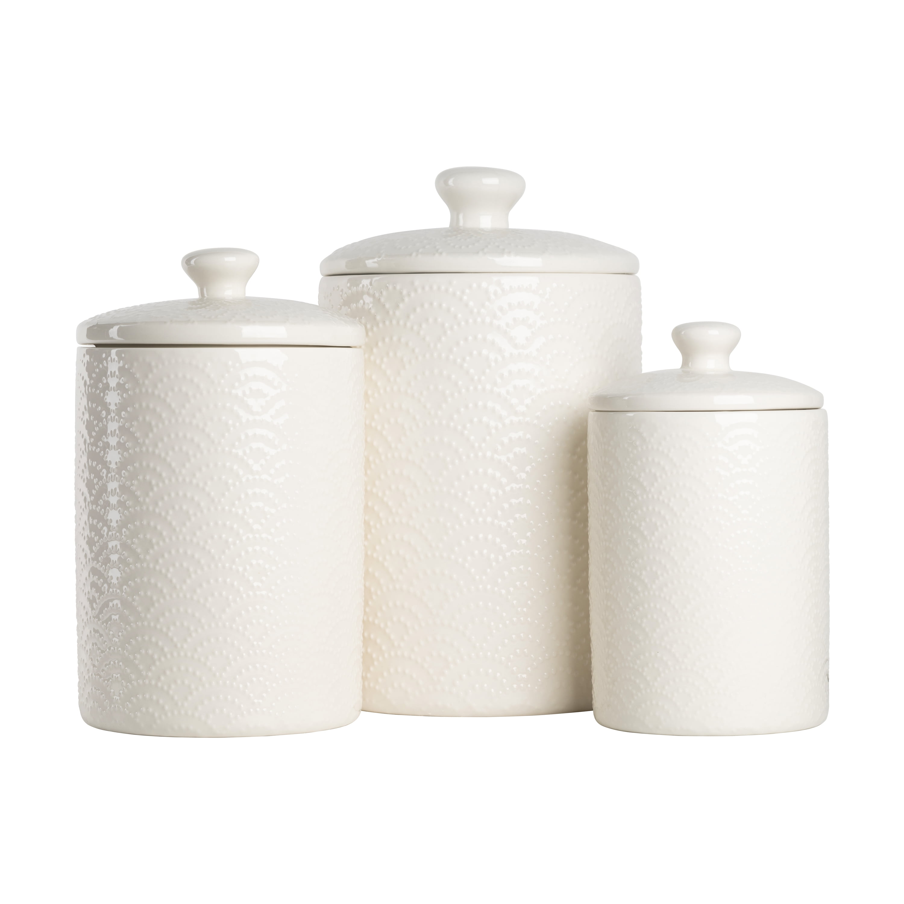 10 Strawberry Street Tide Embossed 3 Piece Ceramic Canister Set, White