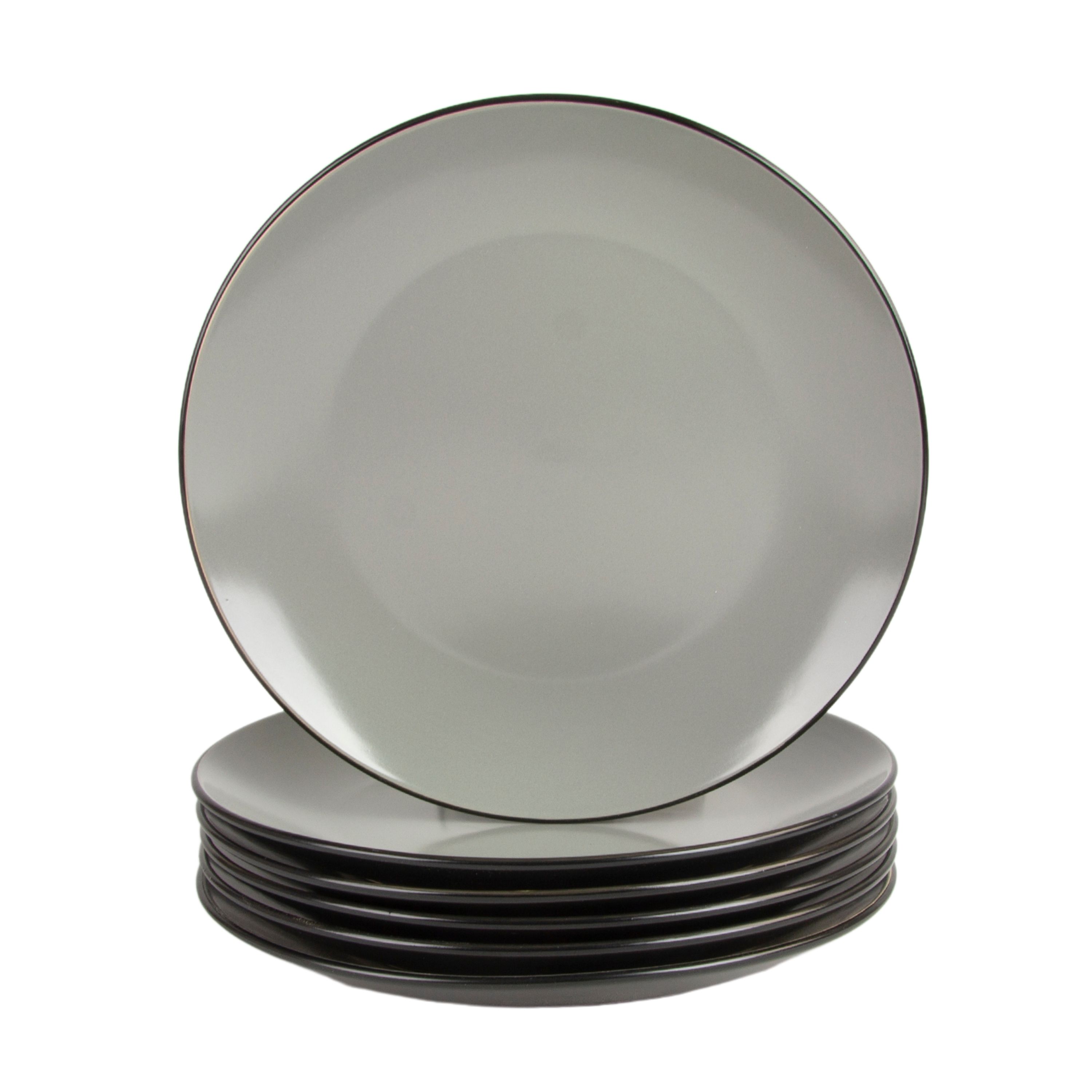 10 Strawberry Street Two Tone Coupe 10.5” Dinner Plate Set Of 6, Black/Gray