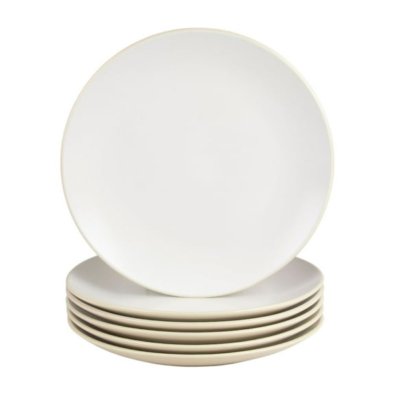 10 Strawberry Street Two Tone Coupe 8” Salad Plate Set Of 6, Tan/White