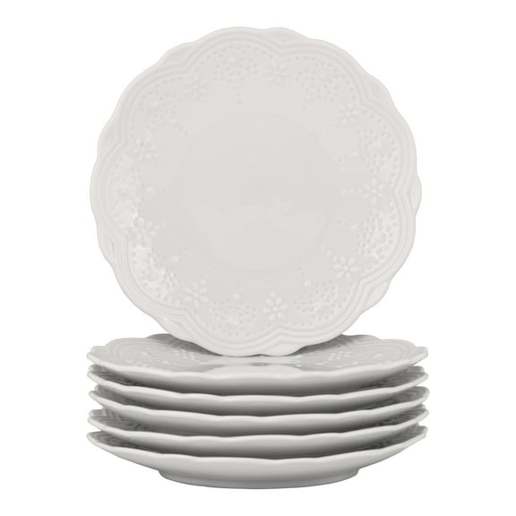 10 Strawberry Street Valentina Porcelain 6" Bread & Butter Plate, Set of 6, White