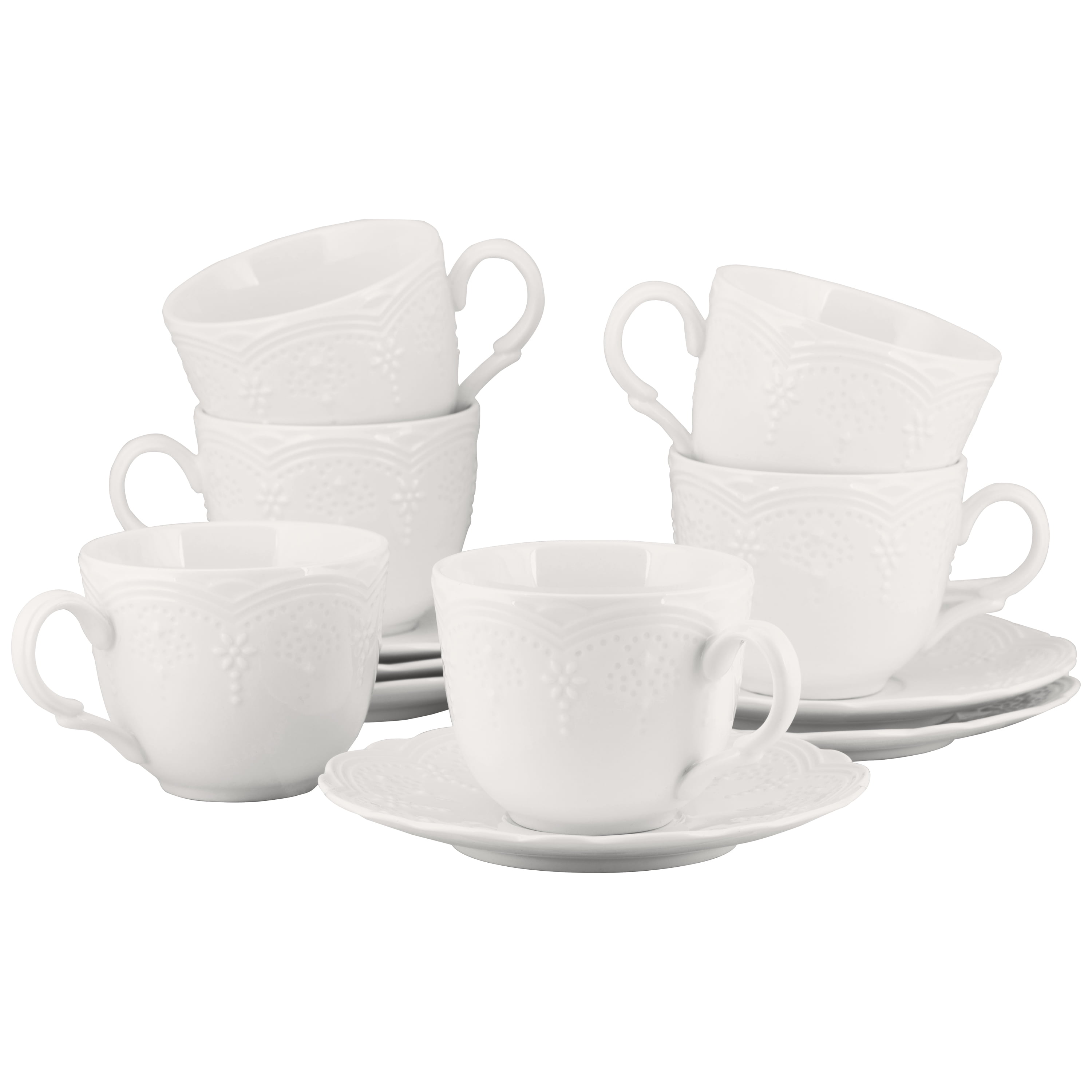 10 Strawberry Street Valentina Porcelain Cup & Saucer, Set of 6, White
