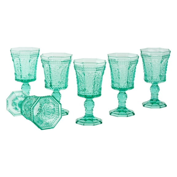 10 Strawberry Street Vatican 8 Oz Red Wine Glass, Set of 6, Turquoise Glass