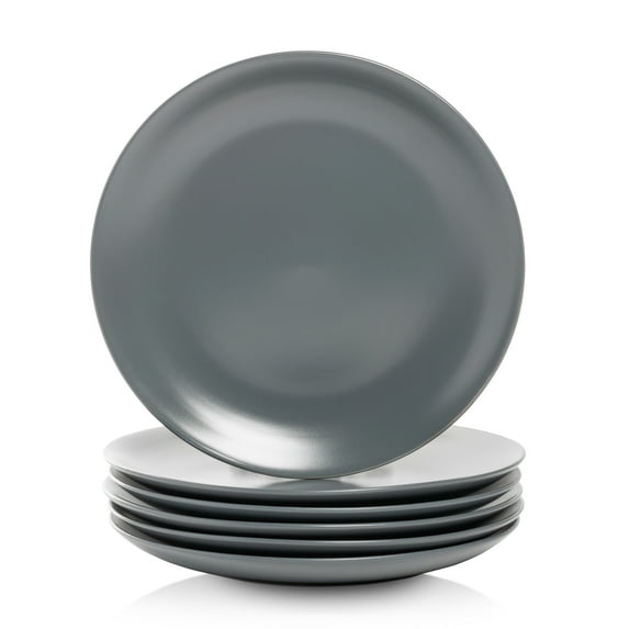 10 Strawberry Street Wazee Matte 10.5" Coupe Stoneware Dinner Plate, Set of 6, Charcoal Gray