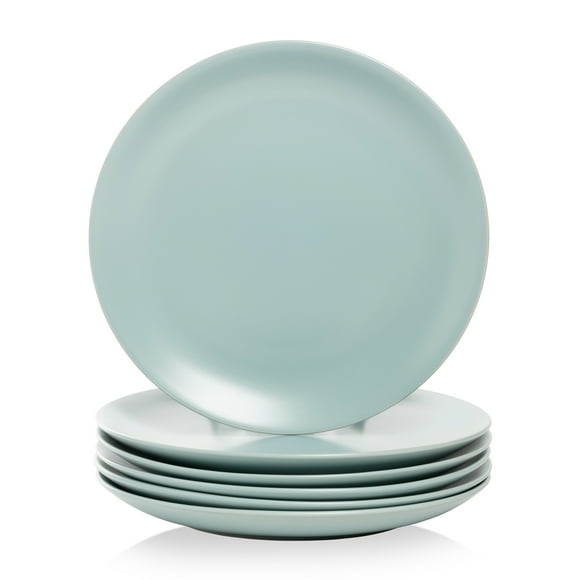 10 Strawberry Street Wazee Matte 10.5" Coupe Stoneware Dinner Plate, Set of 6, Mineral Blue