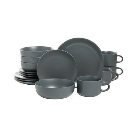 10 Strawberry Street Wazee Matte 16 Pc Coupe Dinnerware Set, Charcoal
