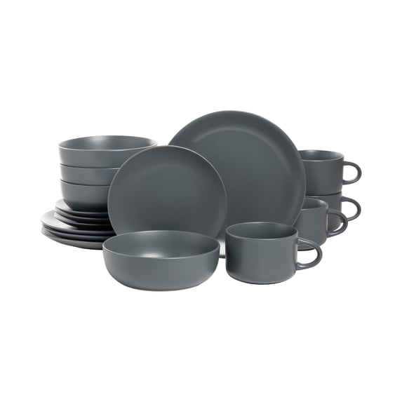 10 Strawberry Street Wazee Matte 16 Pc Coupe Dinnerware Set, Charcoal