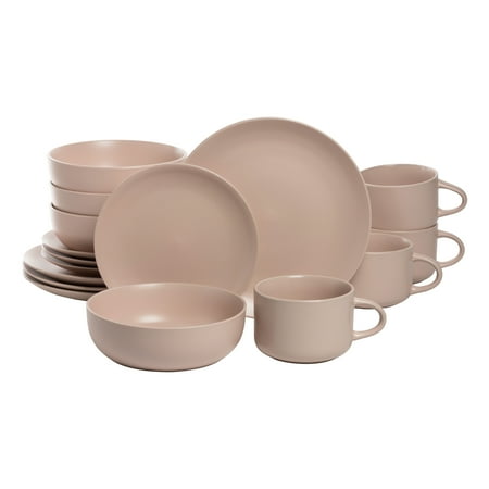 10 Strawberry Street Wazee Matte 16 Piece Coupe Dinnerware Set, Blush Pink
