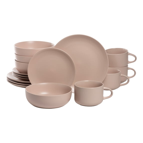 10 Strawberry Street Wazee Matte 16 Piece Coupe Dinnerware Set, Blush Pink