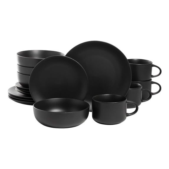 10 Strawberry Street Wazee Matte 16 Pieces Coupe Dinnerware Set, Black