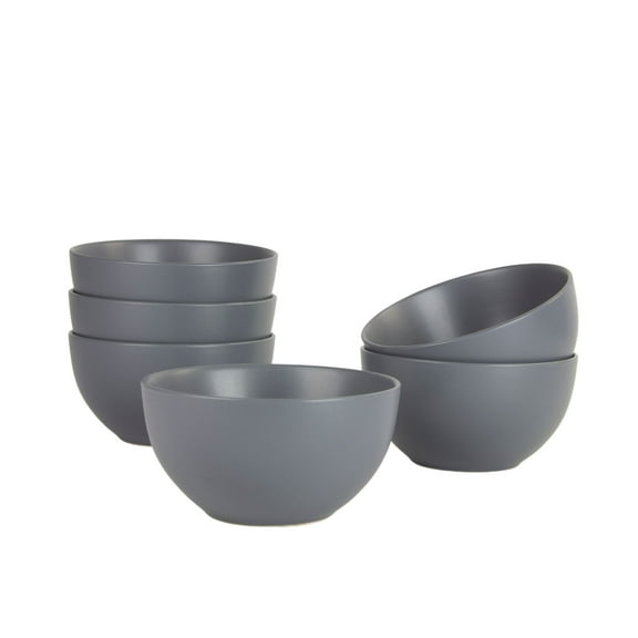 10 Strawberry Street Wazee Matte 5.5"/20oz Cereal Bowl, Set of 6, Charcoal Gray