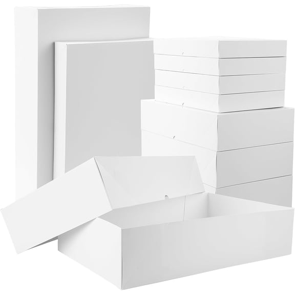 10 Sturdy White Gift Boxes for Presents - Premium with Lids 4-inch Deep Robe and Shirt