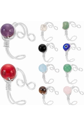 10 Styles 10Pcs Adjustable Wire Wrapped Rings Irregular Gemstone Rings Set for Women Stackable Fashion Ring Set Gem Ring Light Gold Wire Wrapped Rings 18mm Silver