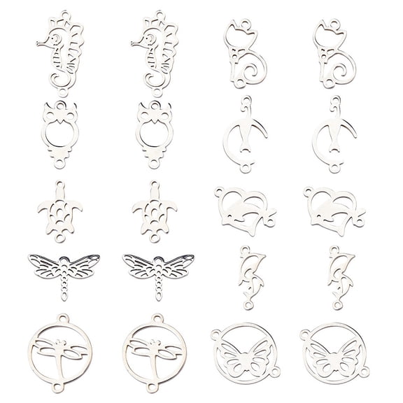 10 Styles Animal Theme Links Connectors Owl Turtle Butterfly Dragonfly Dolphin Sea Horse Cat Charms Links Connectors with Hole