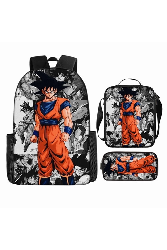 10 Styles Anime Warrior Print 3-Piece Backpack Set, Casual Daypack with Lunch Bag & Pencil Case