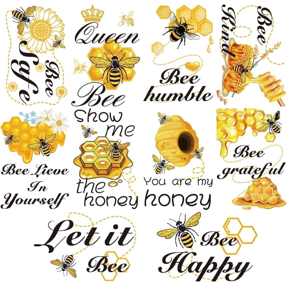 10 Styles Bee Window Stickers Honeybee Flowers Wall Stickers Decals Clings PVC Waterproof Self Adhesive Peel and Stick Decor for DIY Bedroom Nursery Living Room Kitchen Store Dorm