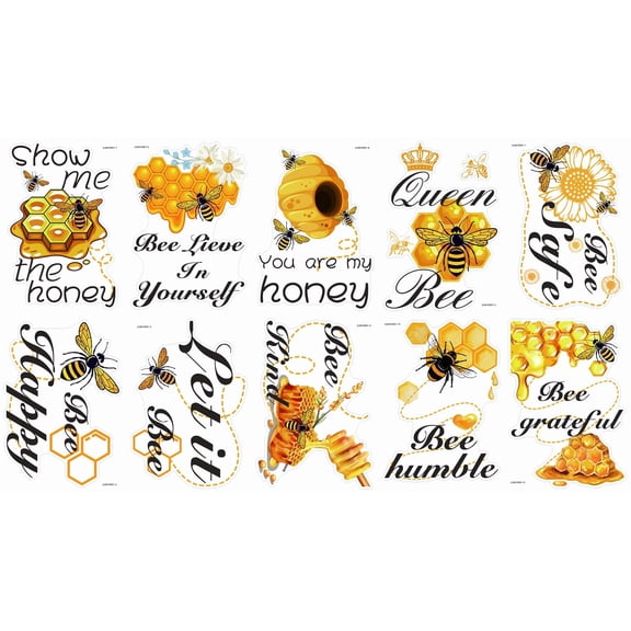 10 Styles Bee Window Stickers Honeybee Flowers Wall Stickers Decals Clings PVC Waterproof Self Adhesive Peel and Stick Decor for Bedroom Nursery