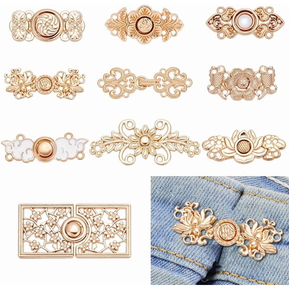 10 Styles Gold Cloak Clasp Flower Bowknot Alloy Snap Lock Clasps Sweater Swirl Cape Clip Fasteners Retro Vintage Cardigan Shawl Collar Brooch Buckle for Hanfu Cheongsam Dress Shirt Decoration
