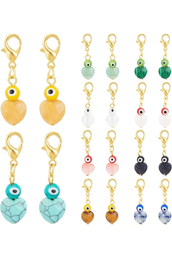 10 Styles Heart Stone Pendants 20pcs Charms Good Luck Pendants Love Gemstone Charms Quartz Dangle Charms for Valentines Day Jewelry Necklace Crafts Making