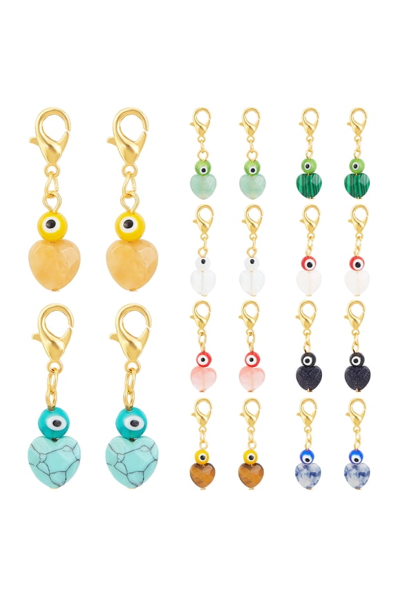 10 Styles Heart Stone Pendants 20pcs Charms Good Luck Pendants Love Gemstone Charms Quartz Dangle Charms for Jewelry Necklace Crafts Making