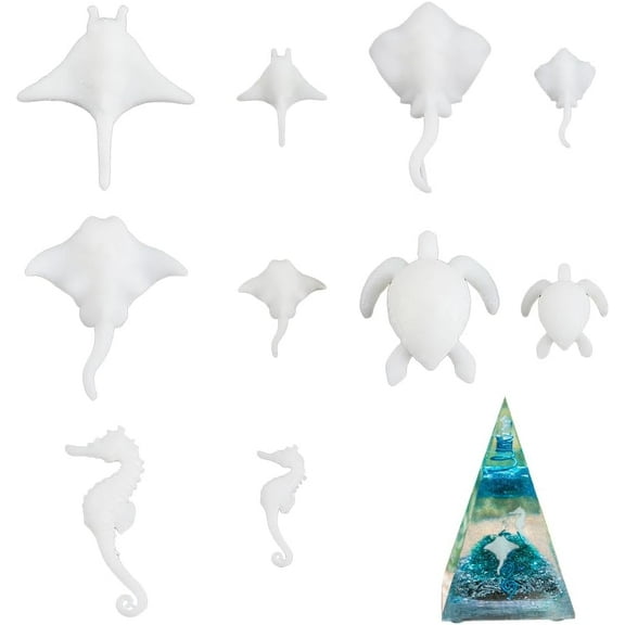 10 Styles Mini Resin Fillers Fish Turtle Sea Horse Molds Miniature Ocean Animal Figurines Micro Landscape Decorations for Epoxy Moulds White 1set