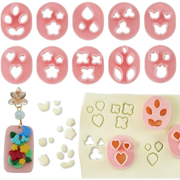 10 Styles Polymer Clay Cutters for Earrings Making Mini Flower Leaf Heart Butterfly Shapes Polymer Clay Tools for DIY Earrings Jewelry Making Craft
