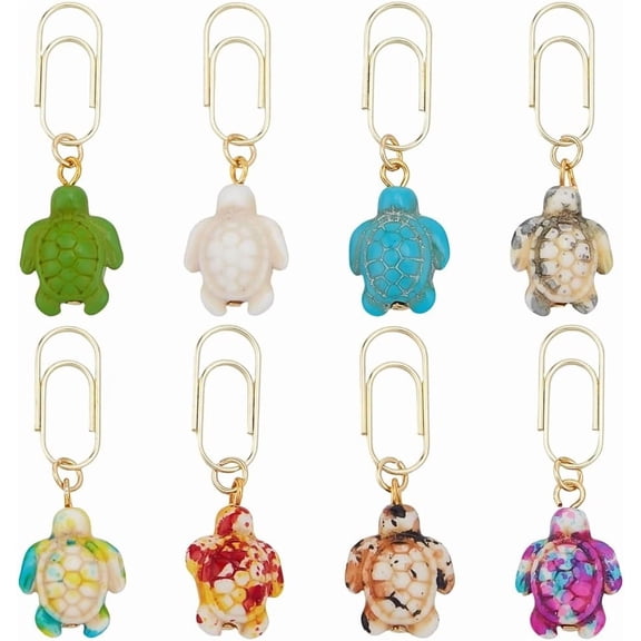 10 Styles Sea Turtle Paperclip Bookmarks Turquoise Ocean Good Luck Metal Paper Clips Reading Reader Pendant Charm Gold Book Marks
