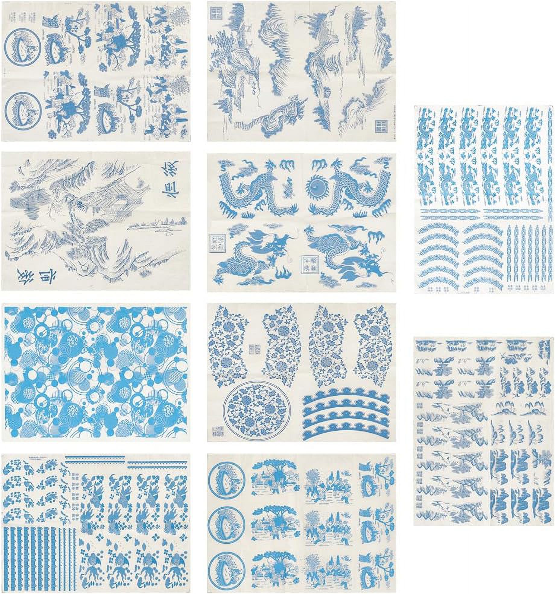 10 Styles Underglaze Transfers Ceramic Decals Blue Theme Porcelain
