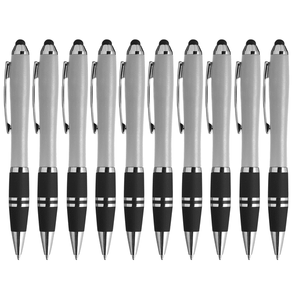 10 Stylus Grip Ballpoint iPens Pack - Rubber grip, Black Ink - Silver