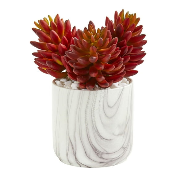 10” Succulent Artificial Plant in Marble Finish Vase