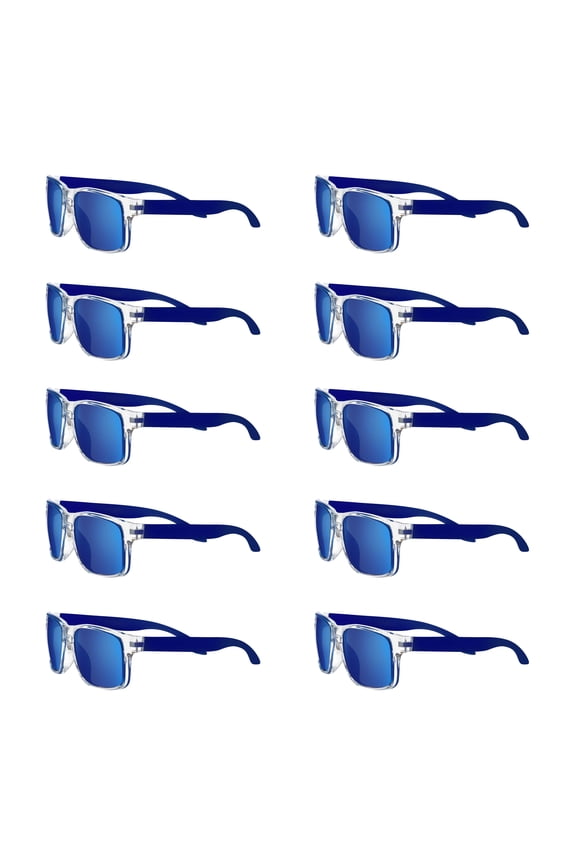 10 Sunglasses with Mirror Lenses Pack - Two-Toned Design, UV Protection - Blue