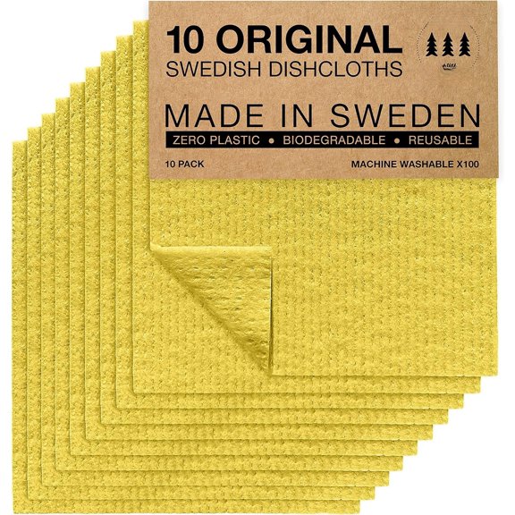 10 Swedish Dishcloths for Kitchen - Biodegradable & Paper Towels Washable, -Safe & Without - Dish Rags Suitable for Any Surface, Yellow