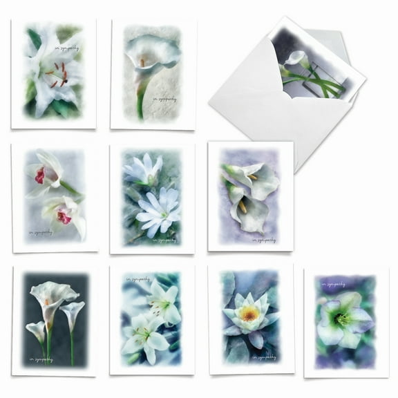 10 Sympathy Note Cards Pack (4 x 5.12 Inch) - BLOOMING MEMORIES M6598SRB