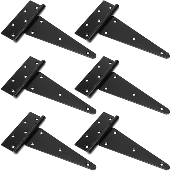10" T-Strap Shed Door Hinges 6Pcs, Heavy Duty Black Tee Hings for Wooden Fence Gate, Outdoor T Hinges Barn Door Gate Hinges Hardware, Wrought Hinges Hardware, Thickness 2mm