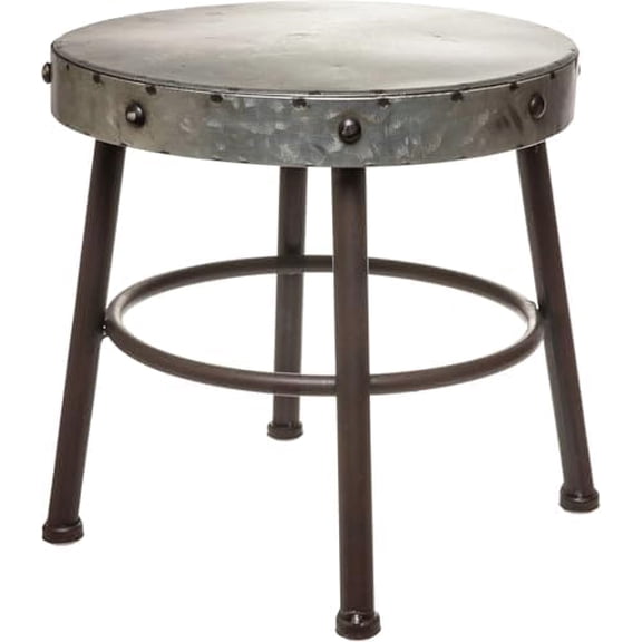 10 Tall Round-Top Antique Metal Milking Stool Display Plant Stand Holder, Weathered Silver Tone$$Garden & Patio