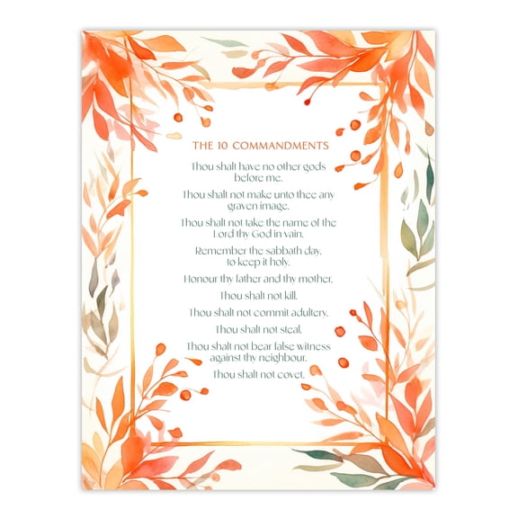 The 10 Ten Commandments Orange Exodus Old Testament Jesus Christ Christian Bible Faith God Quote Revelations Flowers Artwork Unframed Wall Art Print Poster Home Decor Premium