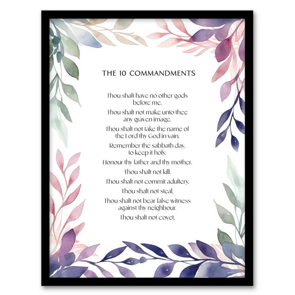 The 10 Ten Commandments Violet Religious Exodus Old Testament Jesus Christ Christian Bible Faith God Quote Revelations Flowers Artwork Art Print Framed Poster Wall Decor 12x16 inch