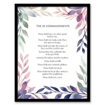 The 10 Ten Commandments Violet Religious Exodus Old Testament Jesus Christ Christian Bible Faith God Quote Revelations Flowers Artwork Art Print Framed Poster Wall Decor 12x16 inch