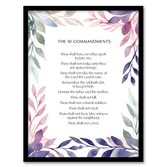 The 10 Ten Commandments Violet Religious Exodus Old Testament Jesus Christ Christian Bible Faith God Quote Revelations Flowers Artwork Artwork Framed Wall Art Print A4