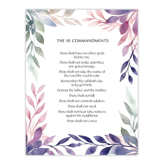 The 10 Ten Commandments Violet Religious Exodus Old Testament Jesus Christ Christian Bible Faith God Quote Revelations Flowers Artwork Extra Large XL Wall Art Poster Print