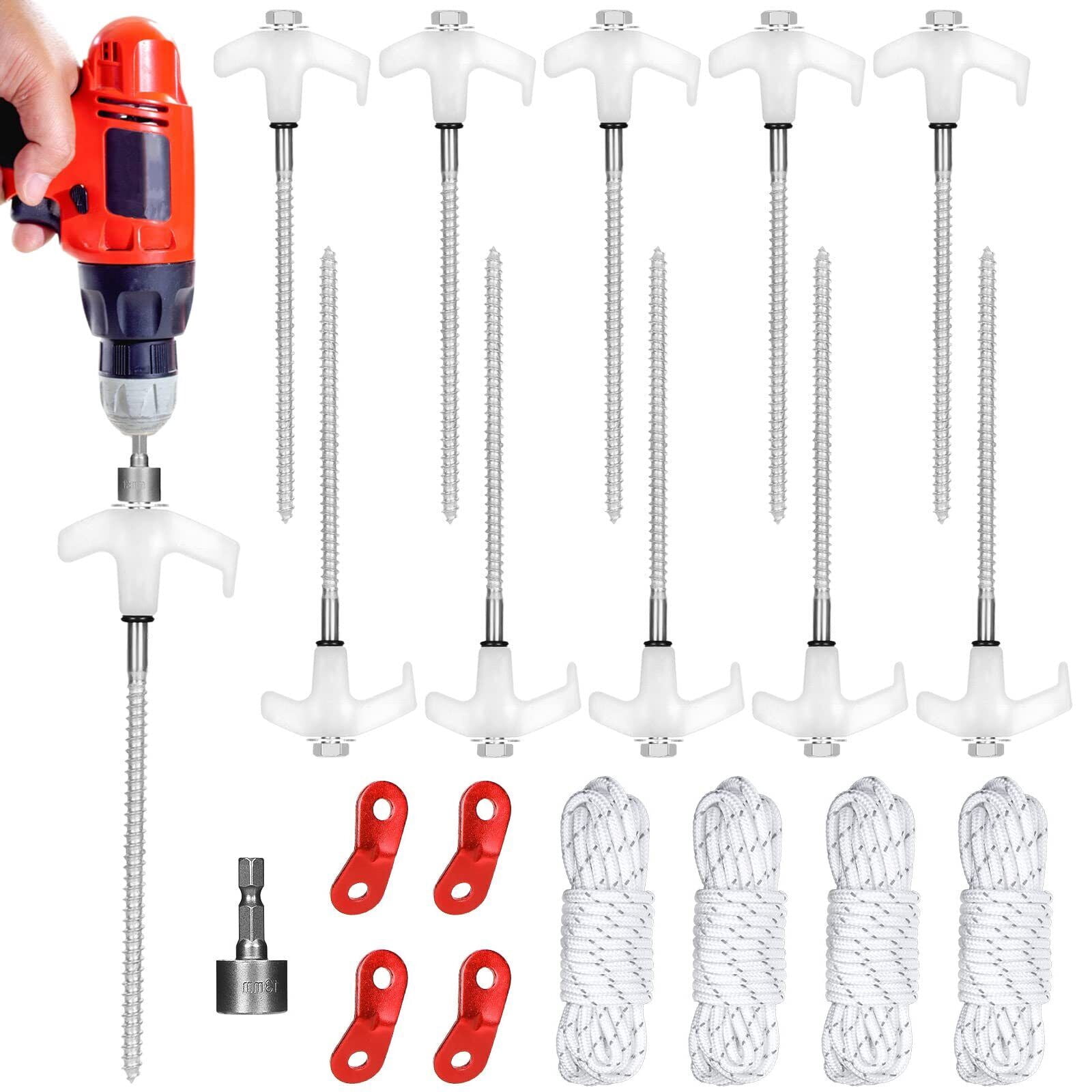 10 Tent Stakes Heavy Duty Tent Stakes Screw in Metal Camping Stakes with Lumi...