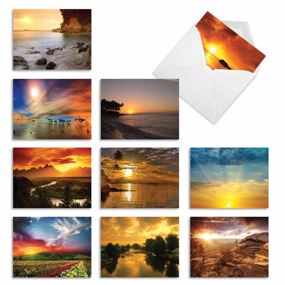 The Best Card Company 10 Assorted Thank You Notes Bulk Set 4x5.12 w/ Envelopes, 10x1 Designs, for Men, Women, Sun Settings M1740TY